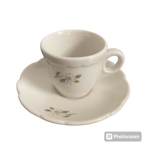 Vintage Buffalo China Cup and Saucer Dogwood Apple Blossom Demitasse W-12